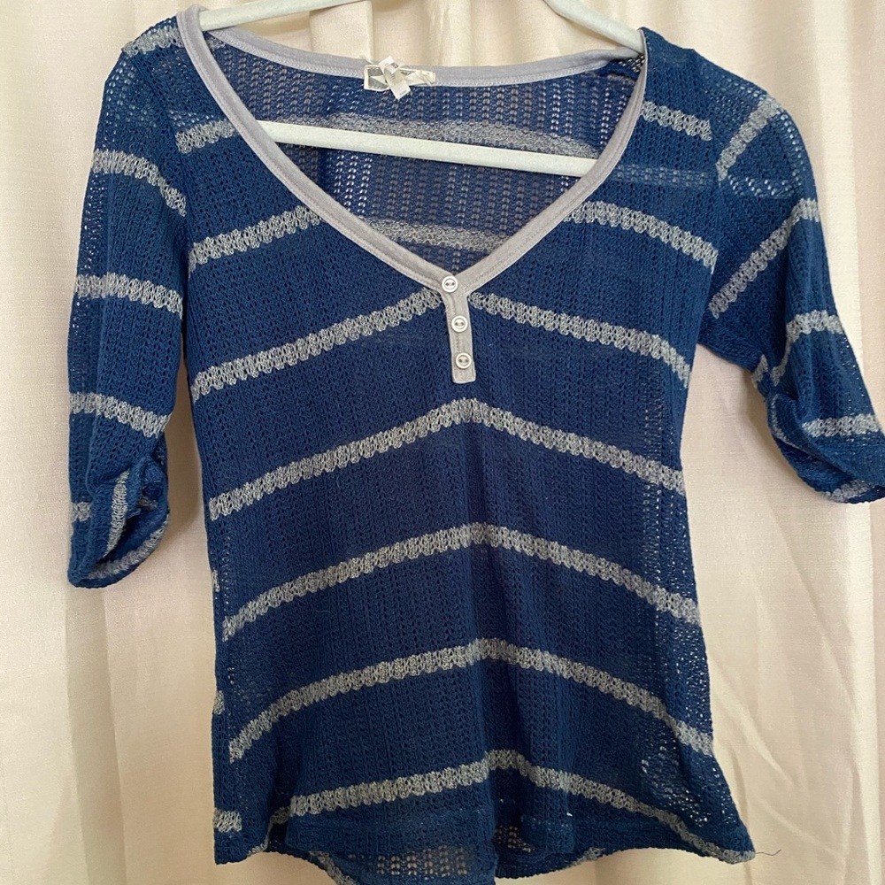 Blue and silver striped sweater